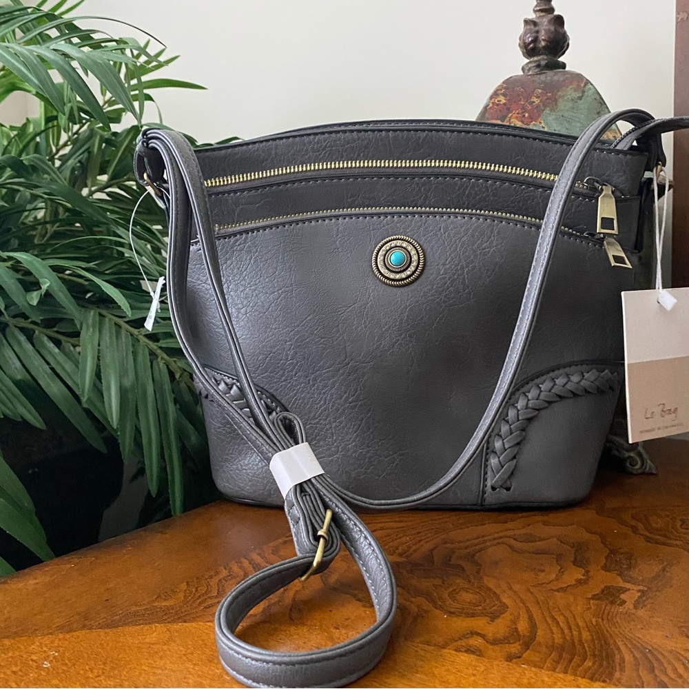 Le Bag Crossbody Turquoise Stone Accent Gray Bucket Bag
